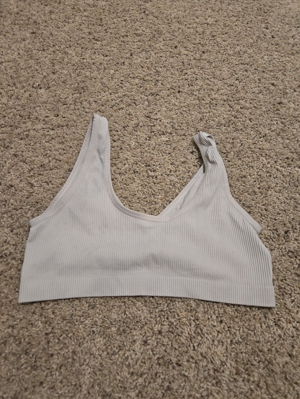 Colsie Ribbed V‑Neck Crop Bralette - Light Beige